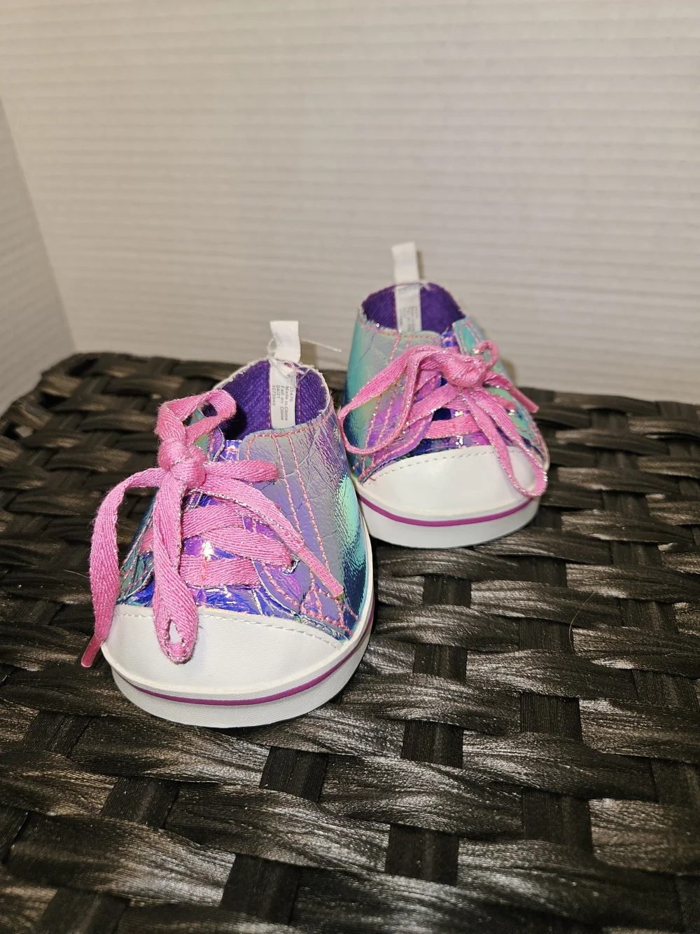 Build-A-Bear Iridescent Pastel Sneaker Shoes with Pink Laces